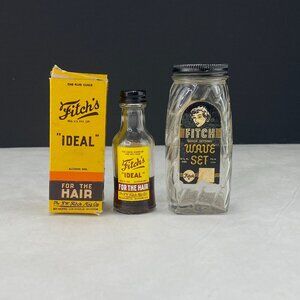 Vintage Fitchs Hair Tonic With Box & Fitch Wave Set Empty Bottles Lot Of 2